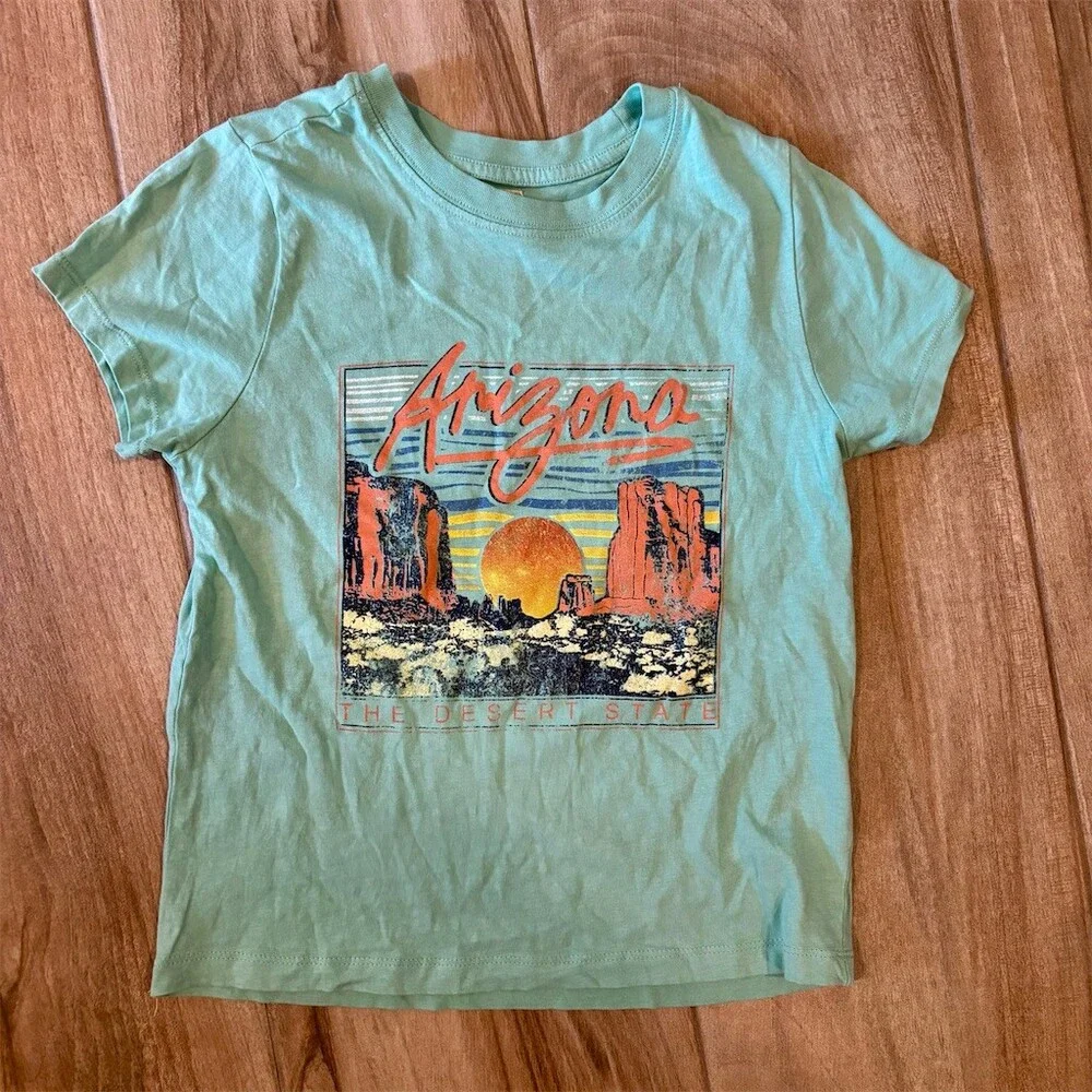 Moonish Rebel Boys T-Shirt Size M Teal Arizona Desert State Graphic Tee